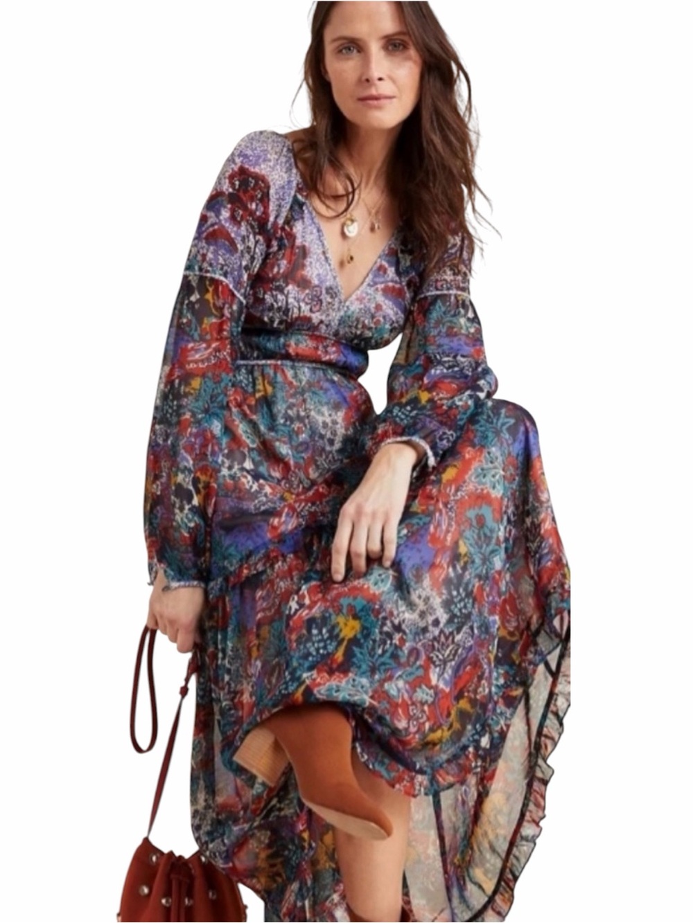 Anthropologie Maeve Annabella Floral Chiffon Maxi Dress Size 12.